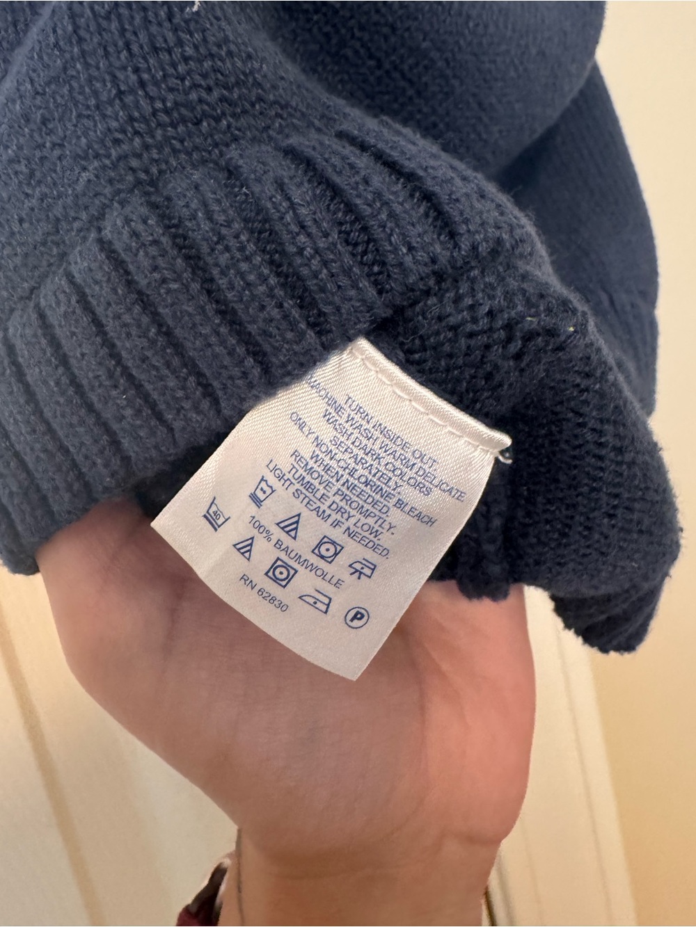 Lands' End Navy Sweater Vest with White and Yellow V‑Neck Trim - Picture 3 of 4
